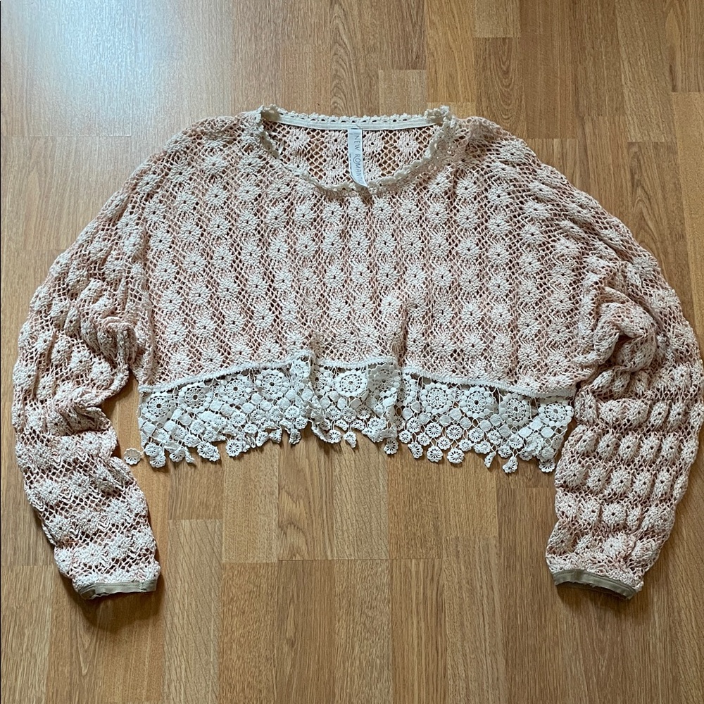 New Romantics Free People Crochet Lace Crop Top in Cream and Punk Size Small